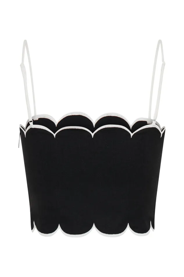 Women Meshki Tops Alessio Scalloped Linen Top 8211 Black
