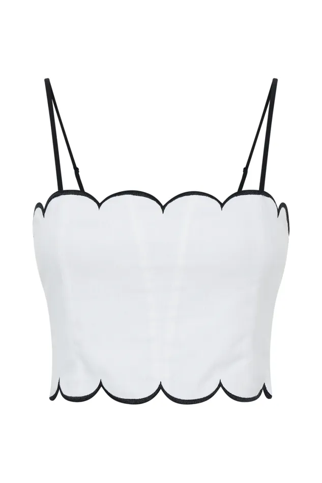 Women Meshki Tops Alessio Scalloped Linen Top 8211 Ivory