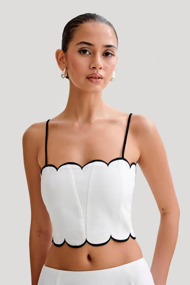 Women Meshki Tops Alessio Scalloped Linen Top 8211 Ivory