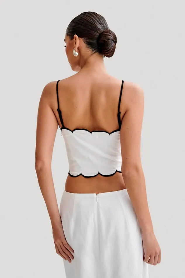Women Meshki Tops Alessio Scalloped Linen Top 8211 Ivory