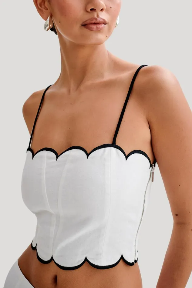 Women Meshki Tops Alessio Scalloped Linen Top 8211 Ivory