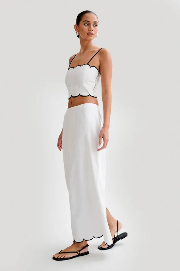 Women Meshki Tops Alessio Scalloped Linen Top 8211 Ivory