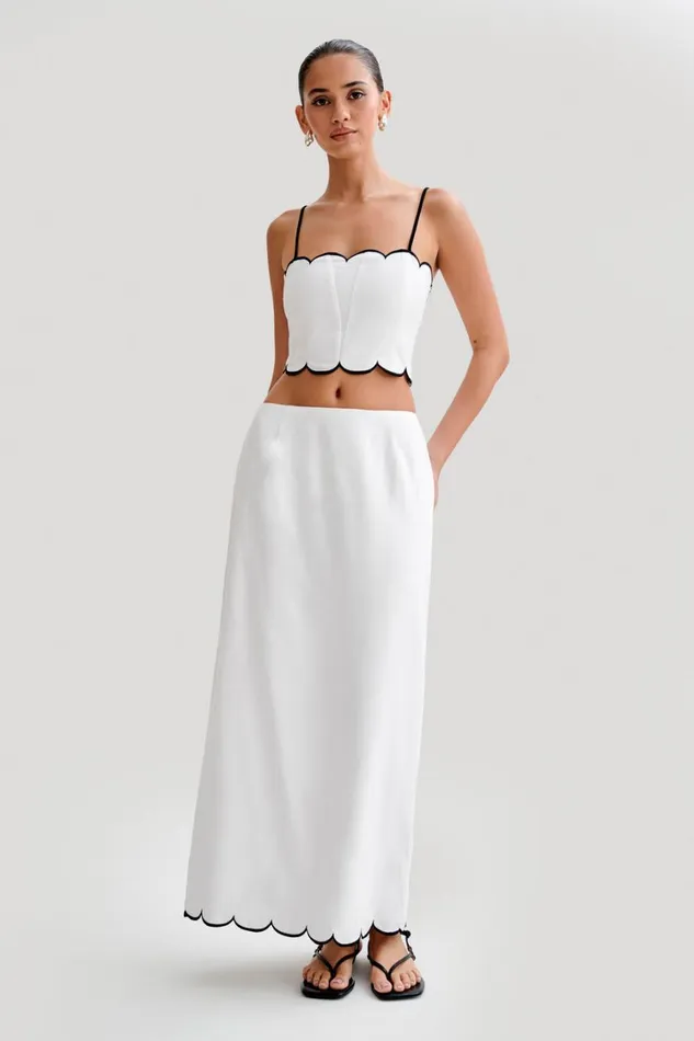 Women Meshki Tops Alessio Scalloped Linen Top 8211 Ivory