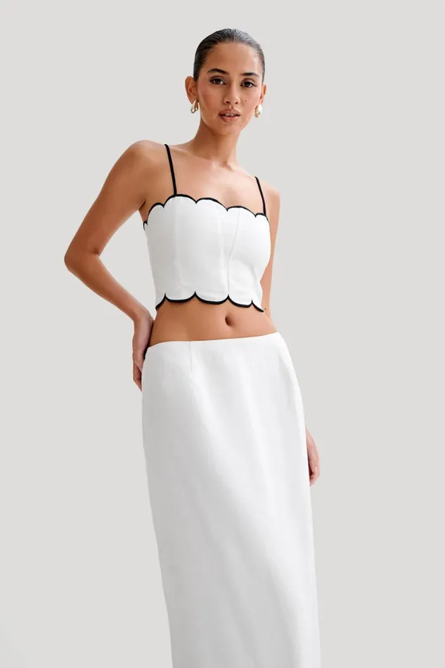 Women Meshki Tops Alessio Scalloped Linen Top 8211 Ivory