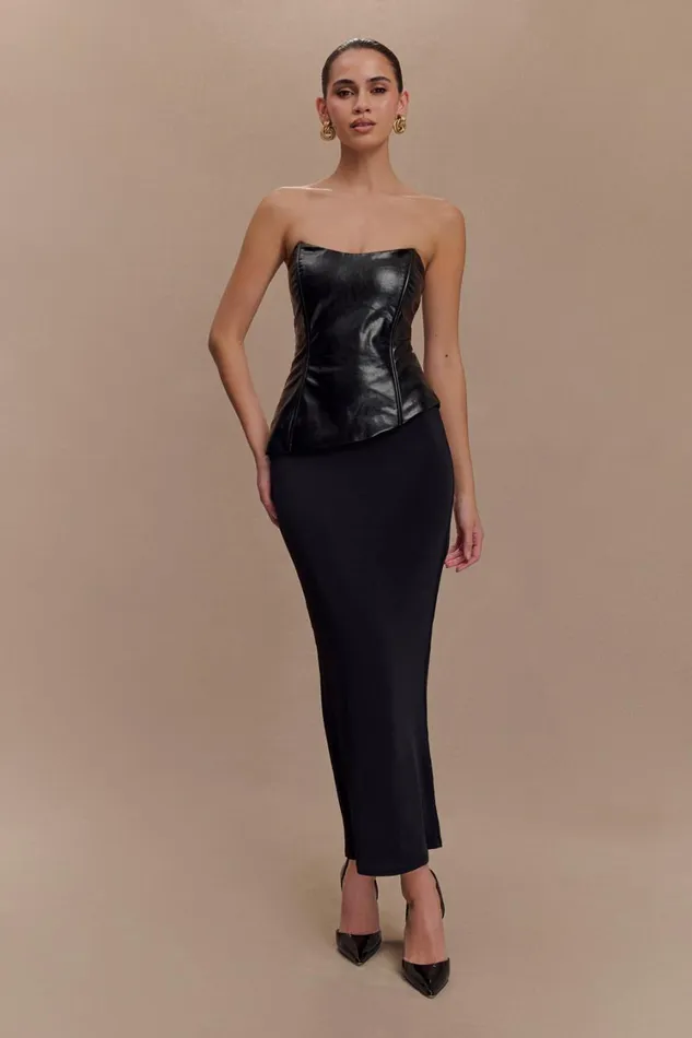 Women Meshki Tops Allana Faux Leather Strapless Top 8211 Black