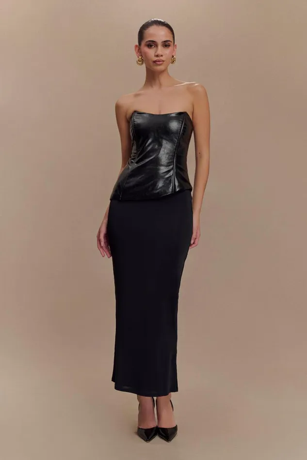 Women Meshki Tops Allana Faux Leather Strapless Top 8211 Black