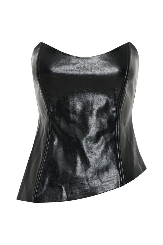 Women Meshki Tops Allana Faux Leather Strapless Top 8211 Black