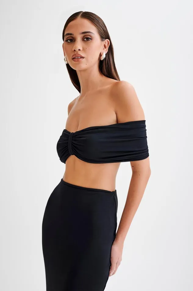 Women Meshki Tops Amber Slinky Crop Top 8211 Black