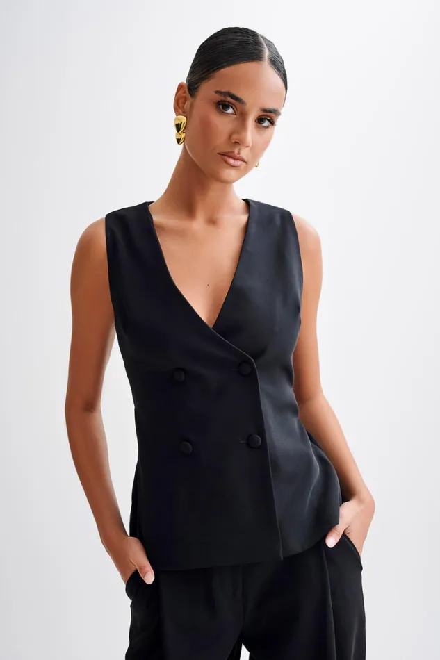 Women Meshki Tops Amelie Suiting Longline Vest 8211 Black