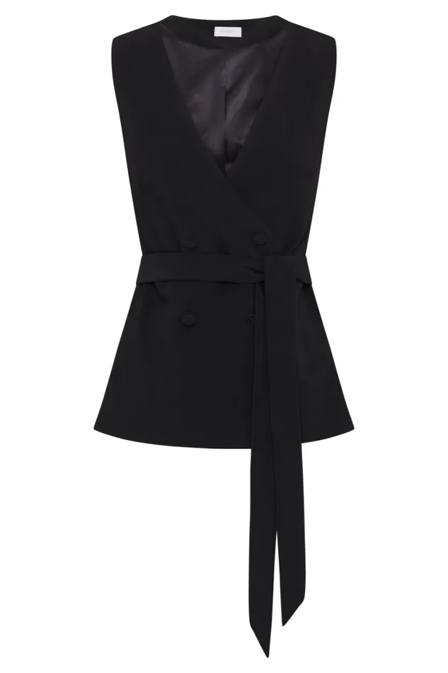 Women Meshki Tops Amelie Suiting Longline Vest 8211 Black