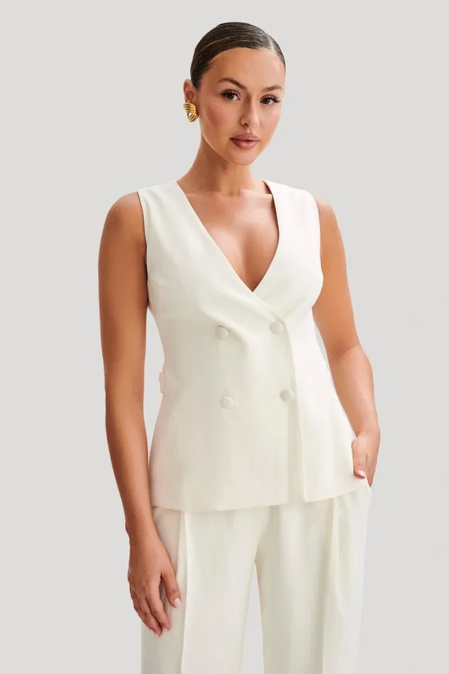 Women Meshki Tops Amelie Suiting Longline Vest 8211 Ivory