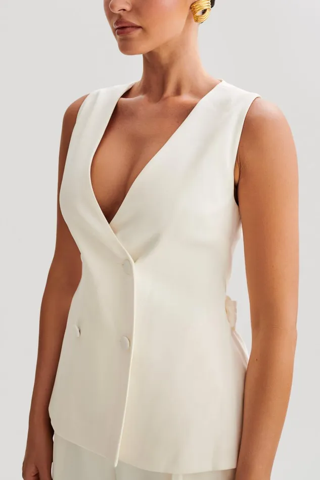Women Meshki Tops Amelie Suiting Longline Vest 8211 Ivory