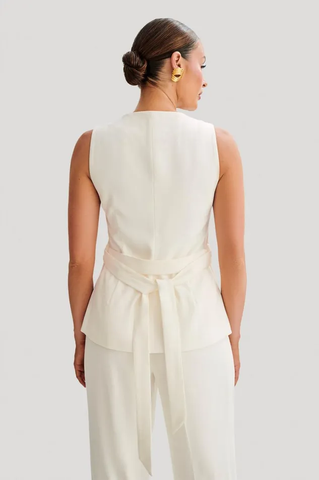 Women Meshki Tops Amelie Suiting Longline Vest 8211 Ivory