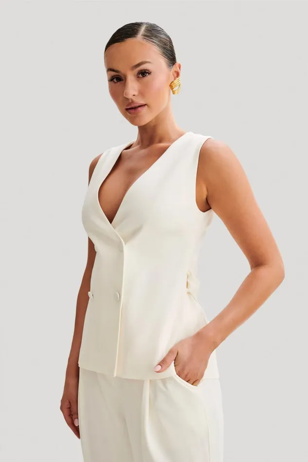 Women Meshki Tops Amelie Suiting Longline Vest 8211 Ivory