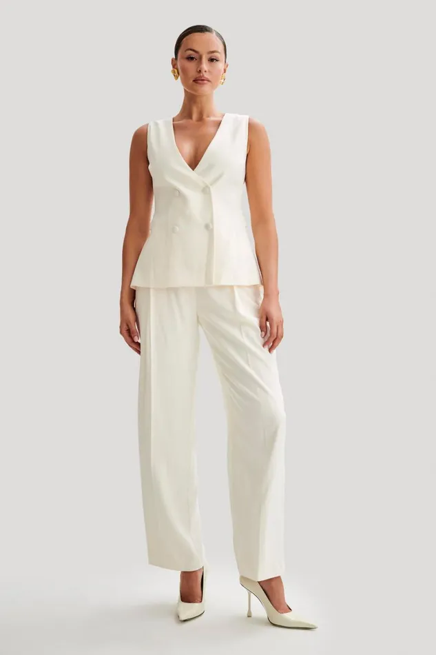 Women Meshki Tops Amelie Suiting Longline Vest 8211 Ivory