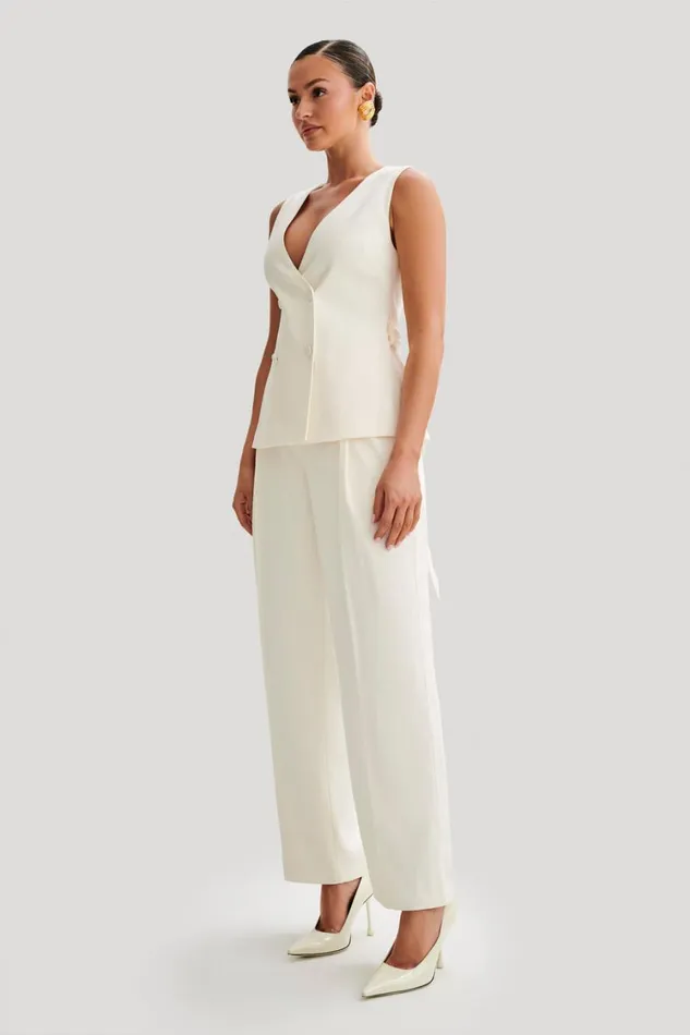 Women Meshki Tops Amelie Suiting Longline Vest 8211 Ivory