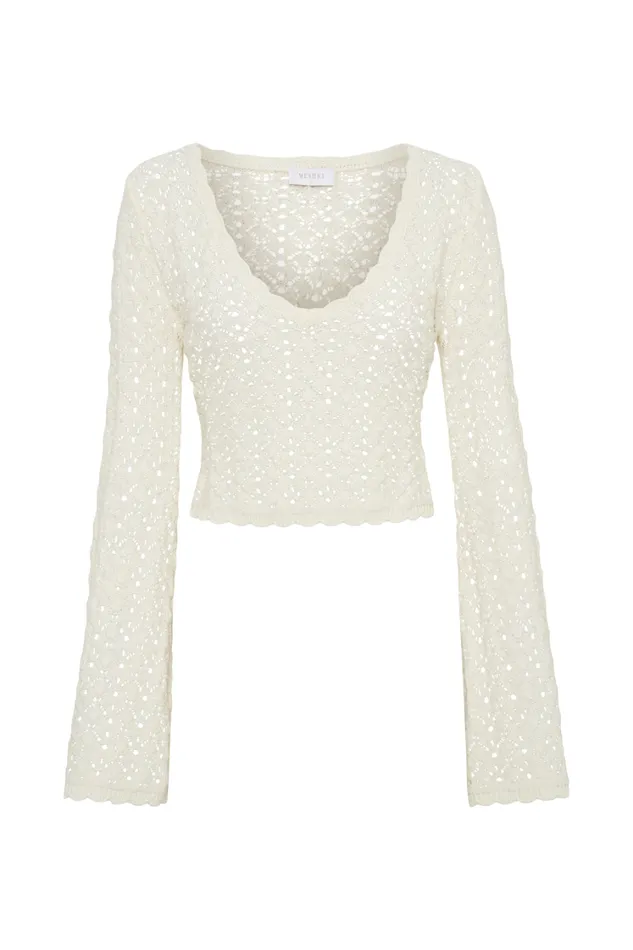 Women Meshki Tops Anais Scalloped Long Sleeve Knit Top 8211 Ivory