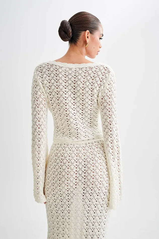 Women Meshki Tops Anais Scalloped Long Sleeve Knit Top 8211 Ivory