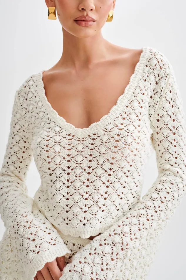 Women Meshki Tops Anais Scalloped Long Sleeve Knit Top 8211 Ivory