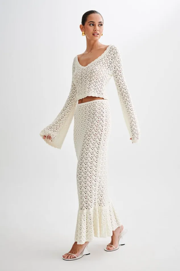 Women Meshki Tops Anais Scalloped Long Sleeve Knit Top 8211 Ivory