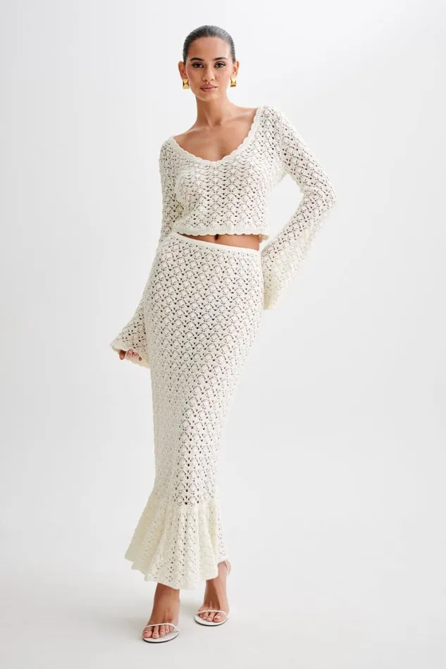 Women Meshki Tops Anais Scalloped Long Sleeve Knit Top 8211 Ivory