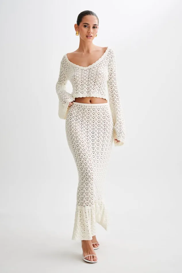 Women Meshki Tops Anais Scalloped Long Sleeve Knit Top 8211 Ivory