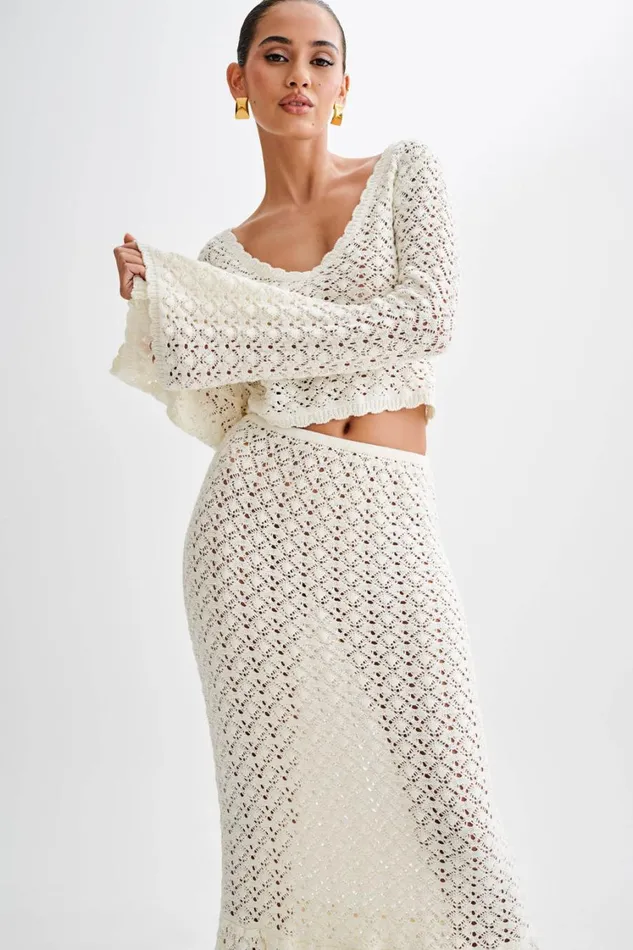 Women Meshki Tops Anais Scalloped Long Sleeve Knit Top 8211 Ivory