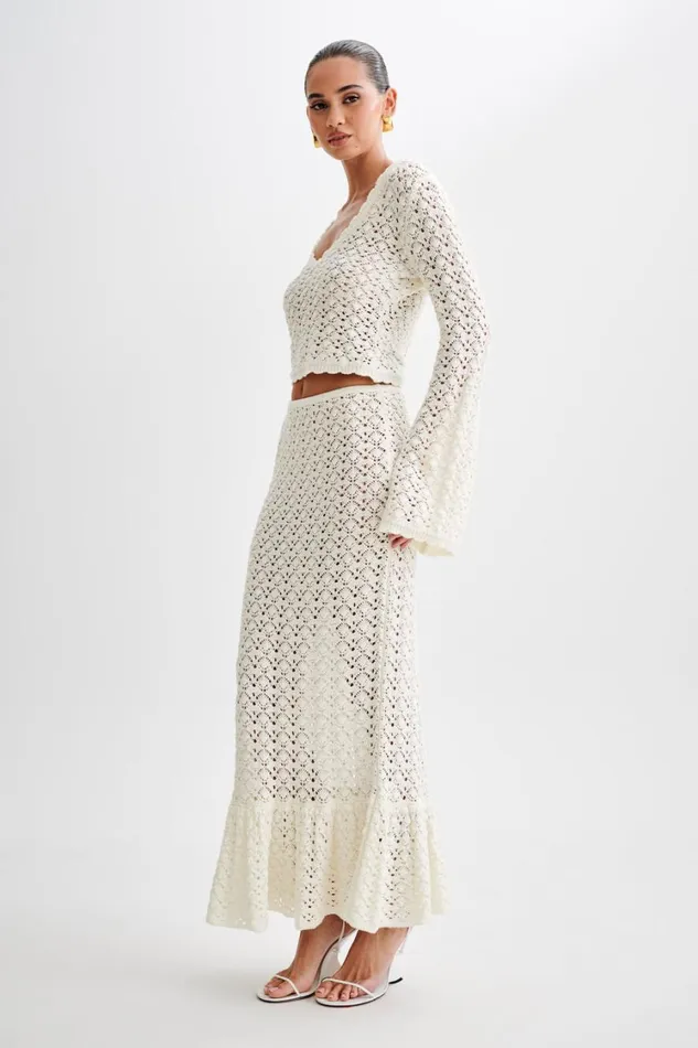 Women Meshki Tops Anais Scalloped Long Sleeve Knit Top 8211 Ivory