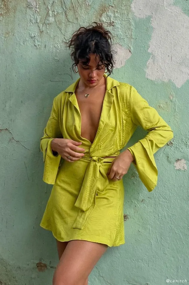 Women Meshki Tops Annalise Wrap Top 8211 Chartreuse
