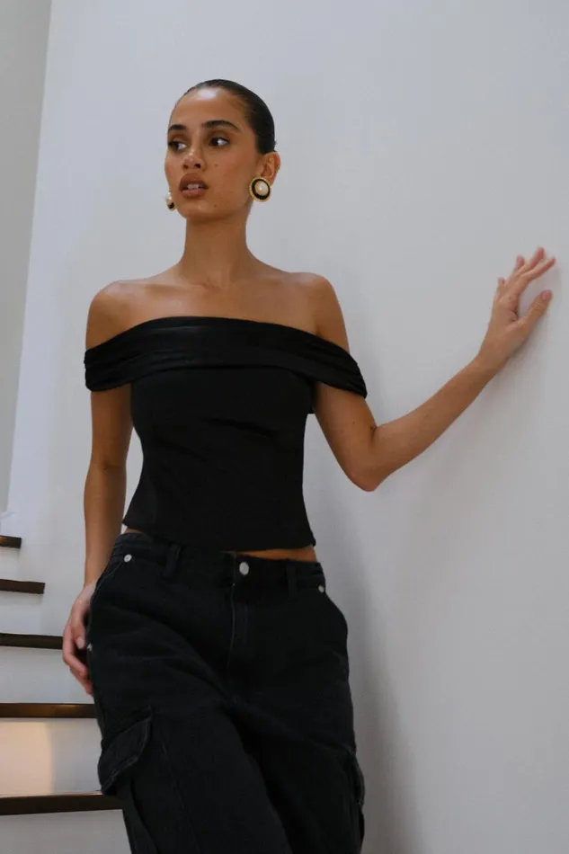 Women Meshki Tops Anysa Satin Strapless Top 8211 Black