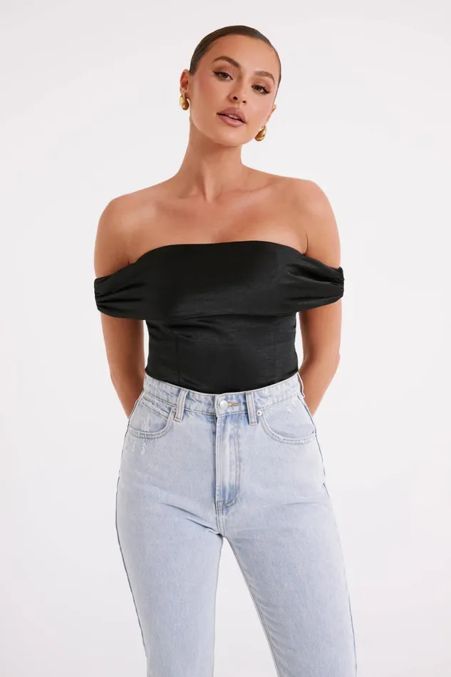 Women Meshki Tops Anysa Satin Strapless Top 8211 Black