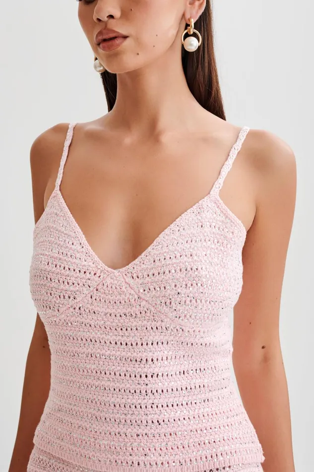 Women Meshki Tops Arwen Embellished Knit Top 8211 Candy Pink