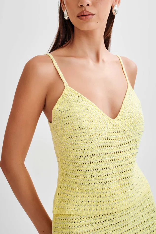Women Meshki Tops Arwen Embellished Knit Top 8211 Lemon