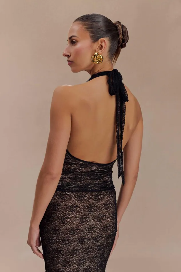 Women Meshki Tops Asher Sheer Lace Halter Top 8211 Black