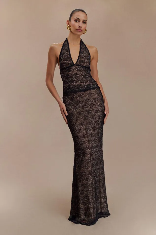 Women Meshki Tops Asher Sheer Lace Halter Top 8211 Black