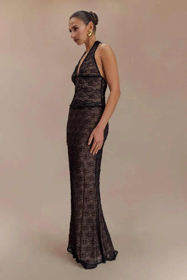Women Meshki Tops Asher Sheer Lace Halter Top 8211 Black
