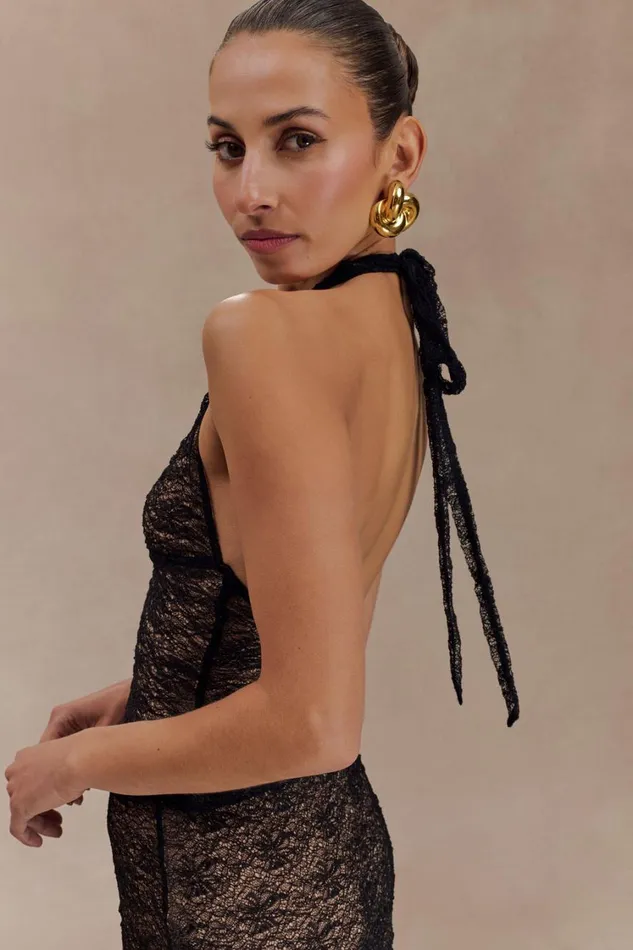 Women Meshki Tops Asher Sheer Lace Halter Top 8211 Black