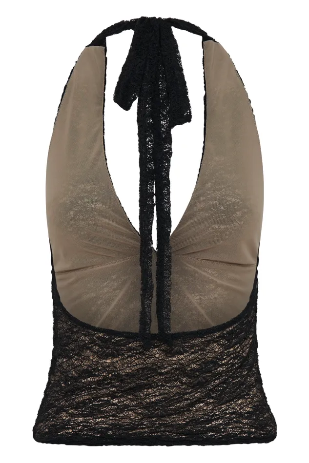 Women Meshki Tops Asher Sheer Lace Halter Top 8211 Black