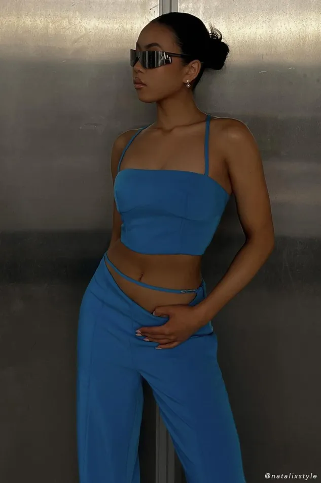 Women Meshki Tops Bahar Seam Line Crop Top 8211 Azure Blue