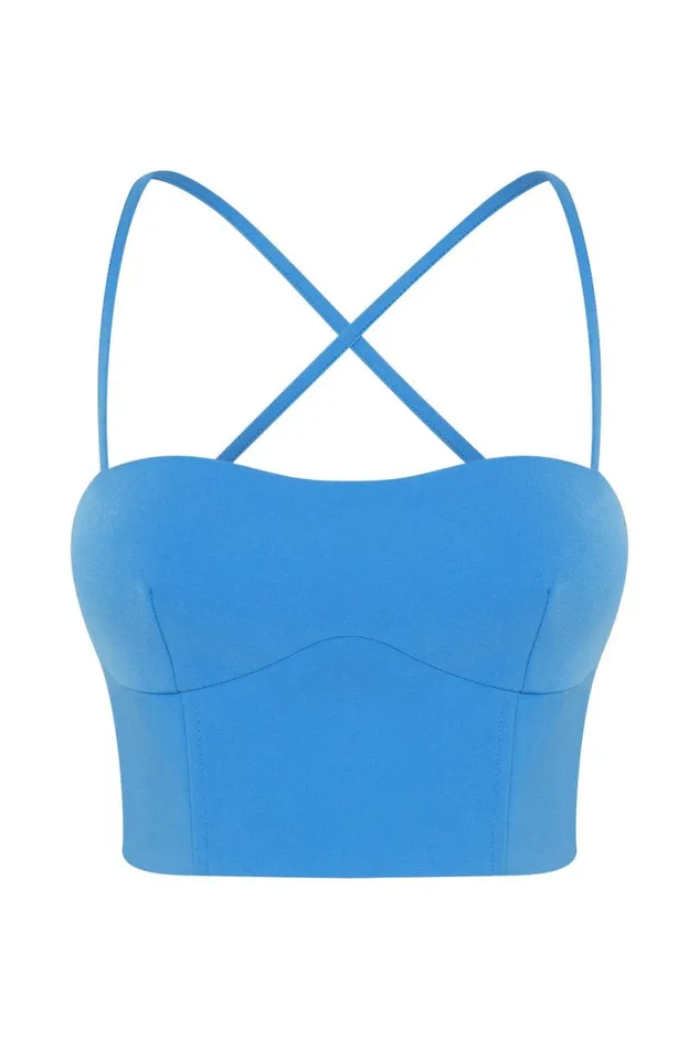 Women Meshki Tops Bahar Seam Line Crop Top 8211 Azure Blue Women Meshki Tops Bahar Seam Line Crop Top 8211 Azure Blue