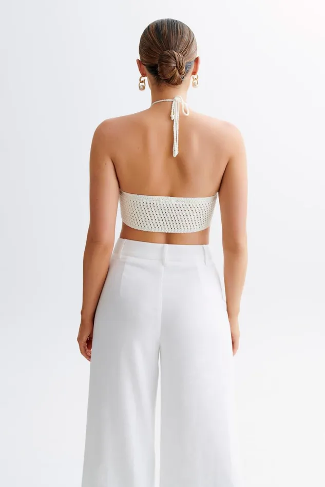 Women Meshki Tops Bailey Floral Crochet Halter Top 8211 Ivory
