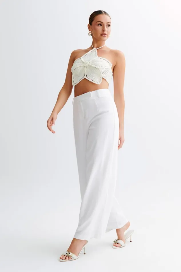 Women Meshki Tops Bailey Floral Crochet Halter Top 8211 Ivory