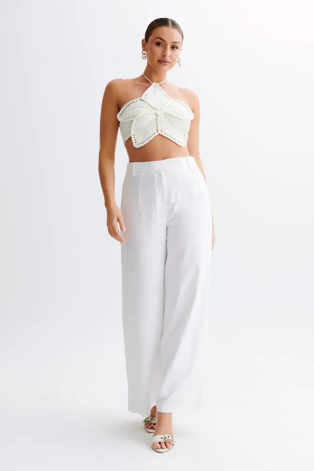 Women Meshki Tops Bailey Floral Crochet Halter Top 8211 Ivory