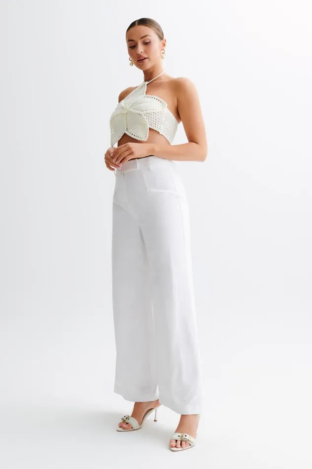 Women Meshki Tops Bailey Floral Crochet Halter Top 8211 Ivory