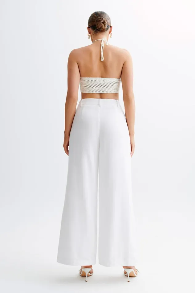 Women Meshki Tops Bailey Floral Crochet Halter Top 8211 Ivory