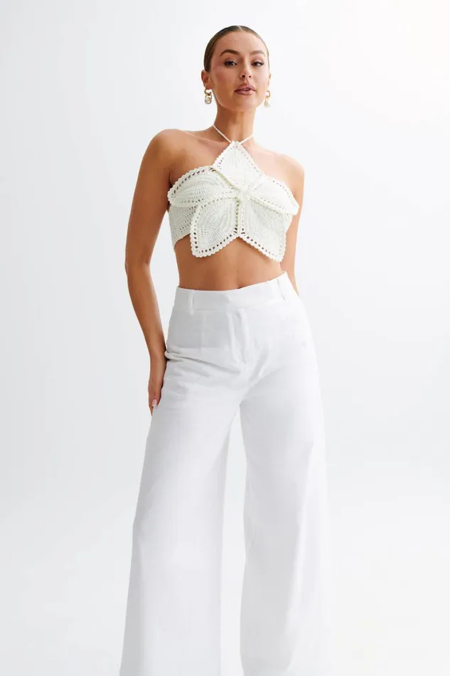 Women Meshki Tops Bailey Floral Crochet Halter Top 8211 Ivory