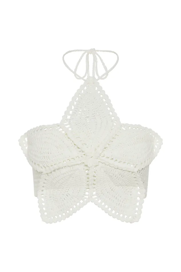 Women Meshki Tops Bailey Floral Crochet Halter Top 8211 Ivory