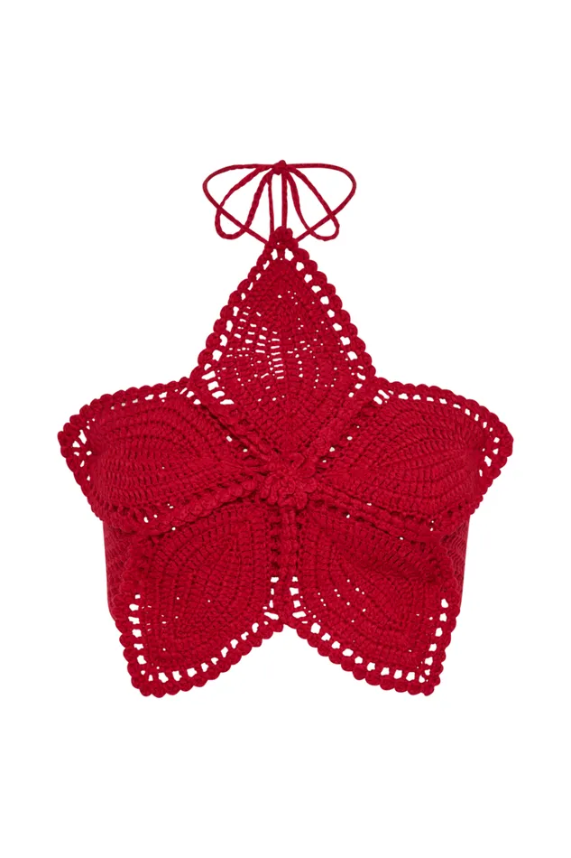 Women Meshki Tops Bailey Floral Crochet Halter Top 8211 Pomegranate