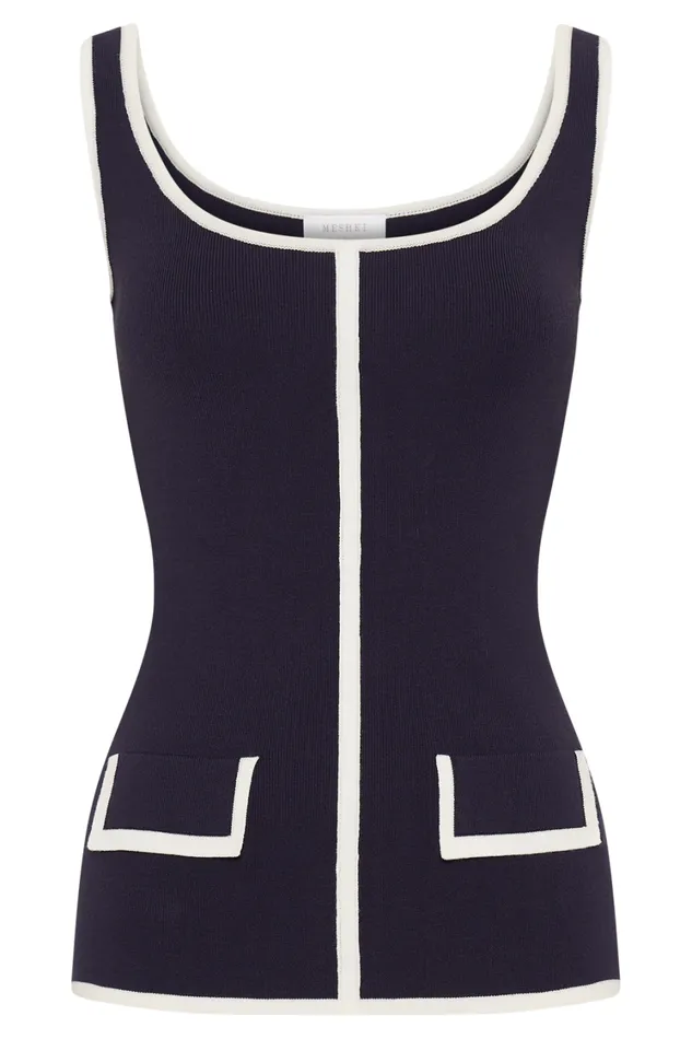 Women Meshki Tops Becky Contrast Knit Top 8211 Navy and Ivory