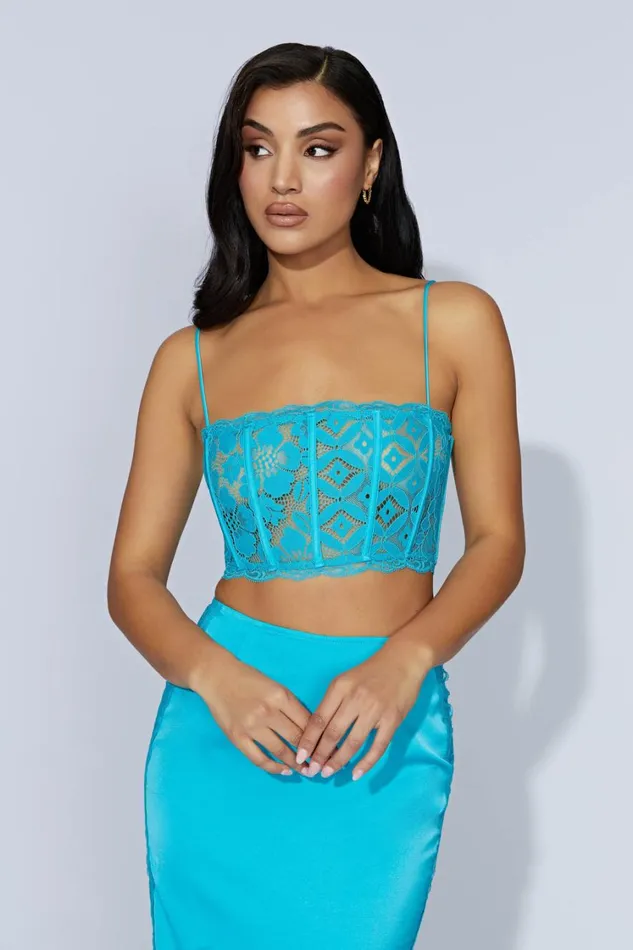 Women Meshki Tops Bellamy Scallop Lace Bodice 8211 Aquamarine Women Meshki Tops Bellamy Scallop Lace Bodice 8211 Aquamarine